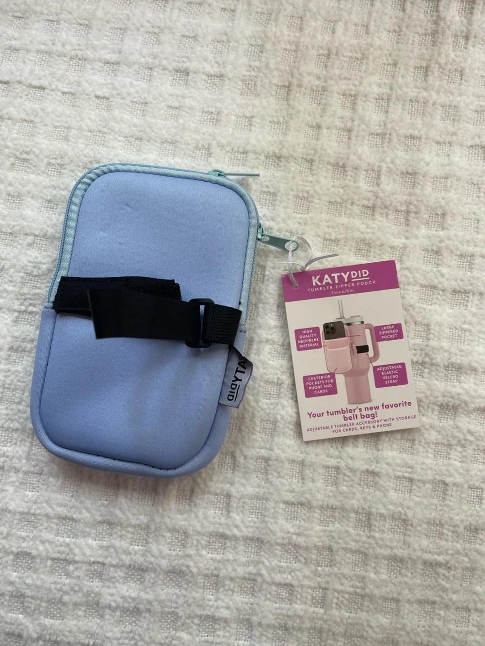 Katydid Light Blue Zippered Phone Pouch with Front Mesh Pocket